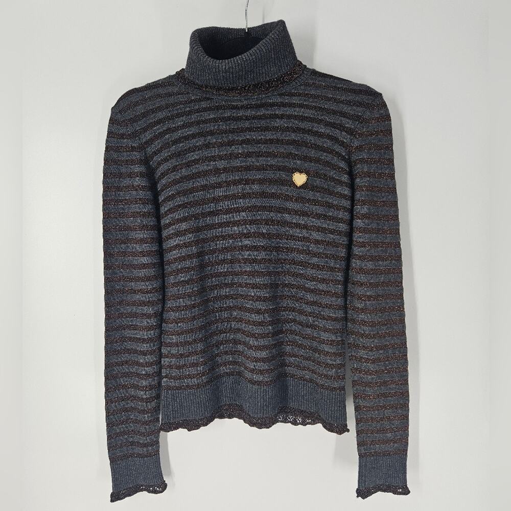 Moschino Jeans Grey Copper Striped Turtleneck Sweater 6